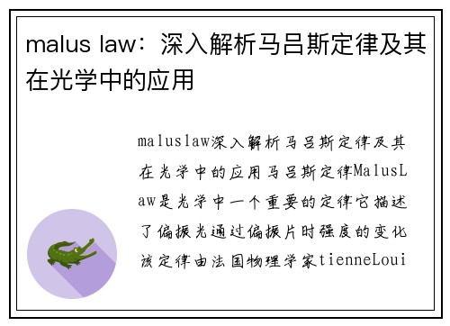 malus law：深入解析马吕斯定律及其在光学中的应用